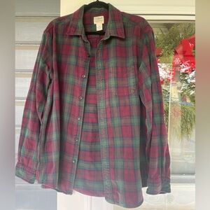 Vintage VTG LL Bean Red Green Plaid Button Down Long Sleeve Shirt Mens L